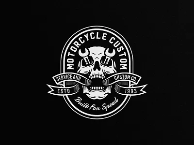 Motorcycle Custom Logo bike bike rider caferacer chopper classic design garage graphic design illustration logo logo badge motor motorcycle racer skull vector vintage logo wrench