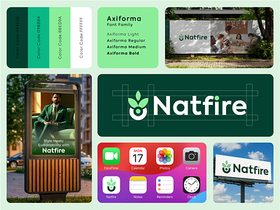 Natfire Brand Identity Design | minimalist Sustainable Branding axiforma font usage brand identity design branding circular economy visua eco conscious branding eco friendly logo environmental branding ethical business identity green brand identity green color palette logo logo design minimalist logo design modern furniture logo modern typography design nature inspired design organic brand concept plant based logo icon recycled material aesthetic sustainable branding