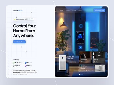 SmartHaus - Smart Home Website Hero automation clean control hero home home app landing page monitor neuromorphism responsive smart smart device smart home smart home ui smarthome ui web web design website