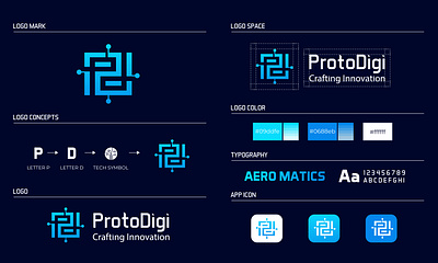 ProtoDigi | Branding brand style guide branding graphic design letter pd tech logo logo logo design modern logo pd logo tech logo tech logo with letter pd technology logo usadesign visual identity