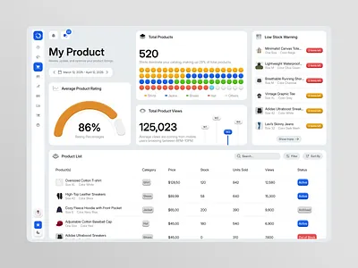 E-commerce Platform Product Page app buy chart clean design details fireart list management monitor nav sell table tracking ui ux