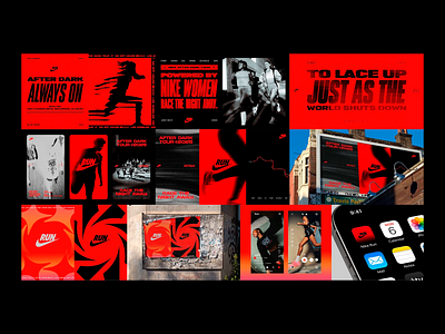 Rage The Night Away: Nike Running Visuals ad ad design advertising after dark brand identity branding campaign energetic energetic design motivation nike nike branding red run running vibrance vibrant