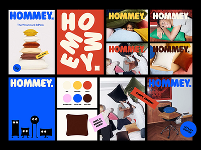 The Woodstock 6 Pack: HOMMEY Campaign ad advertising brand ad brand identity branding cheerful clean colorful comfort company branding creative creative design home goods hommey modern pillow poster posters