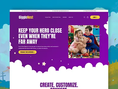 GiggleNest—Hero Section Design action figure bold design childreen e commerce website figma hero section minimal modern design shop superhero superhero costume superhero toy toy website typography ui design uiux