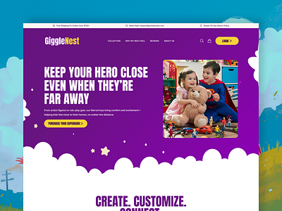 GiggleNest—Hero Section Design action figure bold design childreen e commerce website figma hero section minimal modern design shop superhero superhero costume superhero toy toy website typography ui design uiux