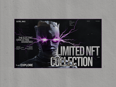 NFT Hero section UI/UX - Electric Oracle 3d ai ai nft blockchain branding crypto crypto design dark design digital art interaction main screen nft nft art nft landing page nft marketplace ui web design web3 web3 design website design
