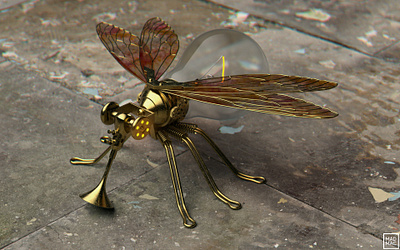 Steam Fly - Steampunk Bot 3d bot c4d cogs cogwheel conceptart design digital art glowing graphic design illustration mechanical noai redshift render robot steampunk steampunkrobot texture tiffanyglass