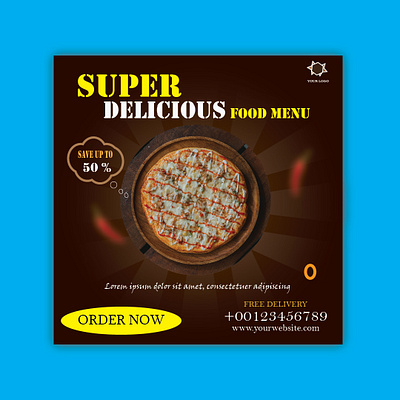 50% Off Pizza Restaurant Promo Post Design high conversion design
