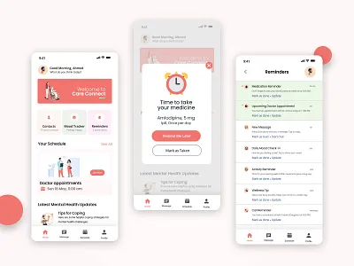 Elderly App UI Design alarm app clinic doctor elder elderly health care home screen homepage ios medicine mobile reminder schedule seniors task ui uiux user experience ux