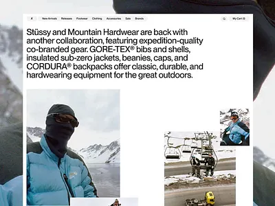 Editorial Gear Drop Landing Page alpine style clean grid collaborative campaign content driven digital editorial editorial design fashion website gear drop landing page lifestyle ecommerce modern interface outdoor gear performance wear product promotion techwear typography ui layout ux strategy ux ui design visual storytelling