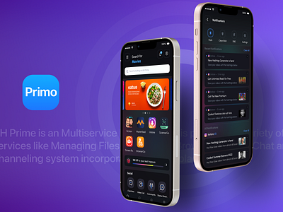 Primo Super App- India's First Multiservice Platform 2025 ai app appdesign branding dark darkmode data design entertainment fintech graphic design mobile multiservice reward superapp trending ui uiux utility