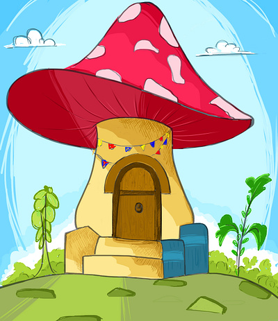 The Magical Mushroom House background children book graphic design illustration drawing motion graphics photoshop