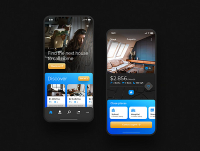Elegant real estate Mobile app available with dark mode graphic design uiux ux