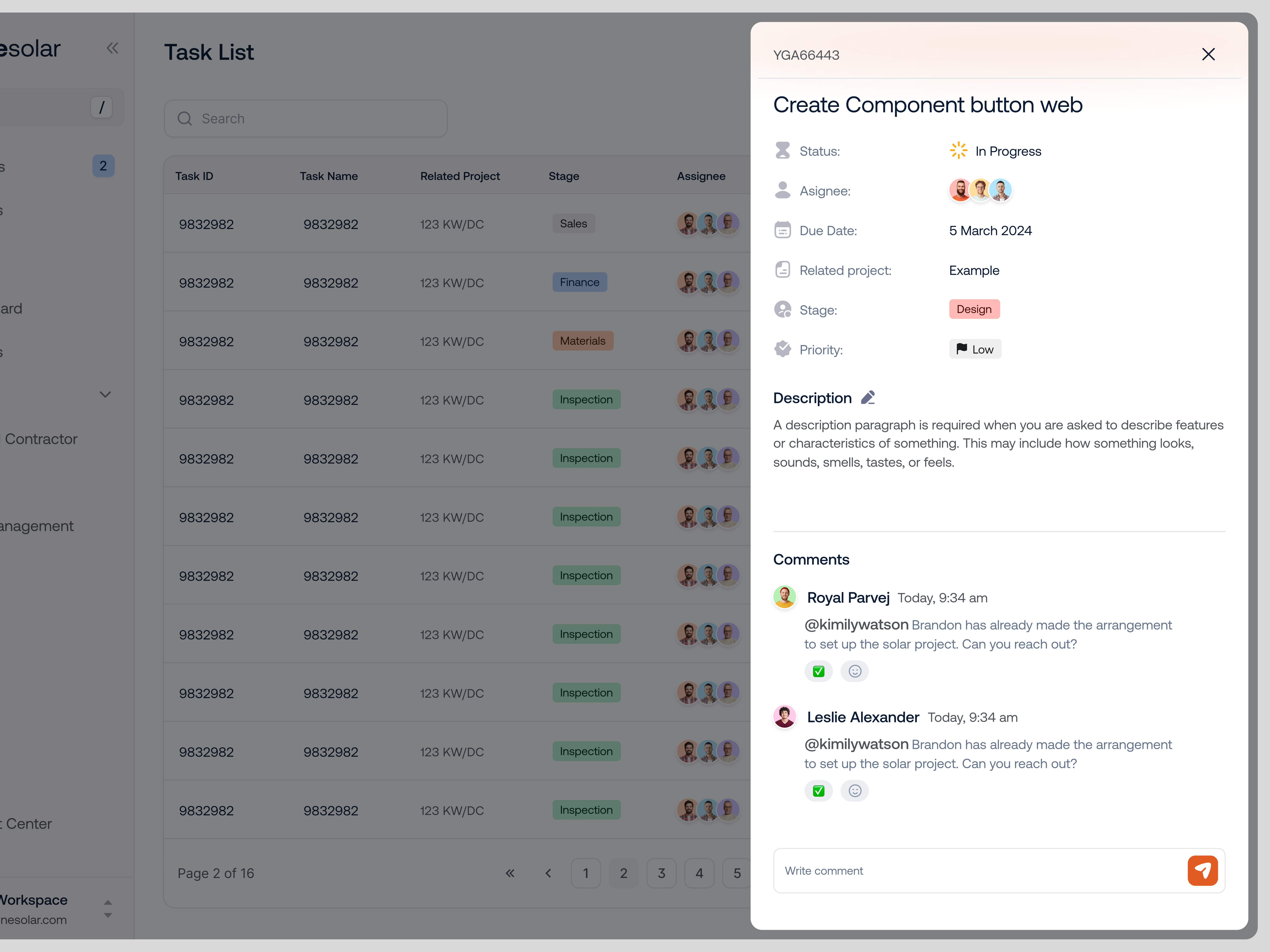 Tasks Overview - Solar Platform constuction dashboard energy management minimal product design roofing saas solar task ui design webapp