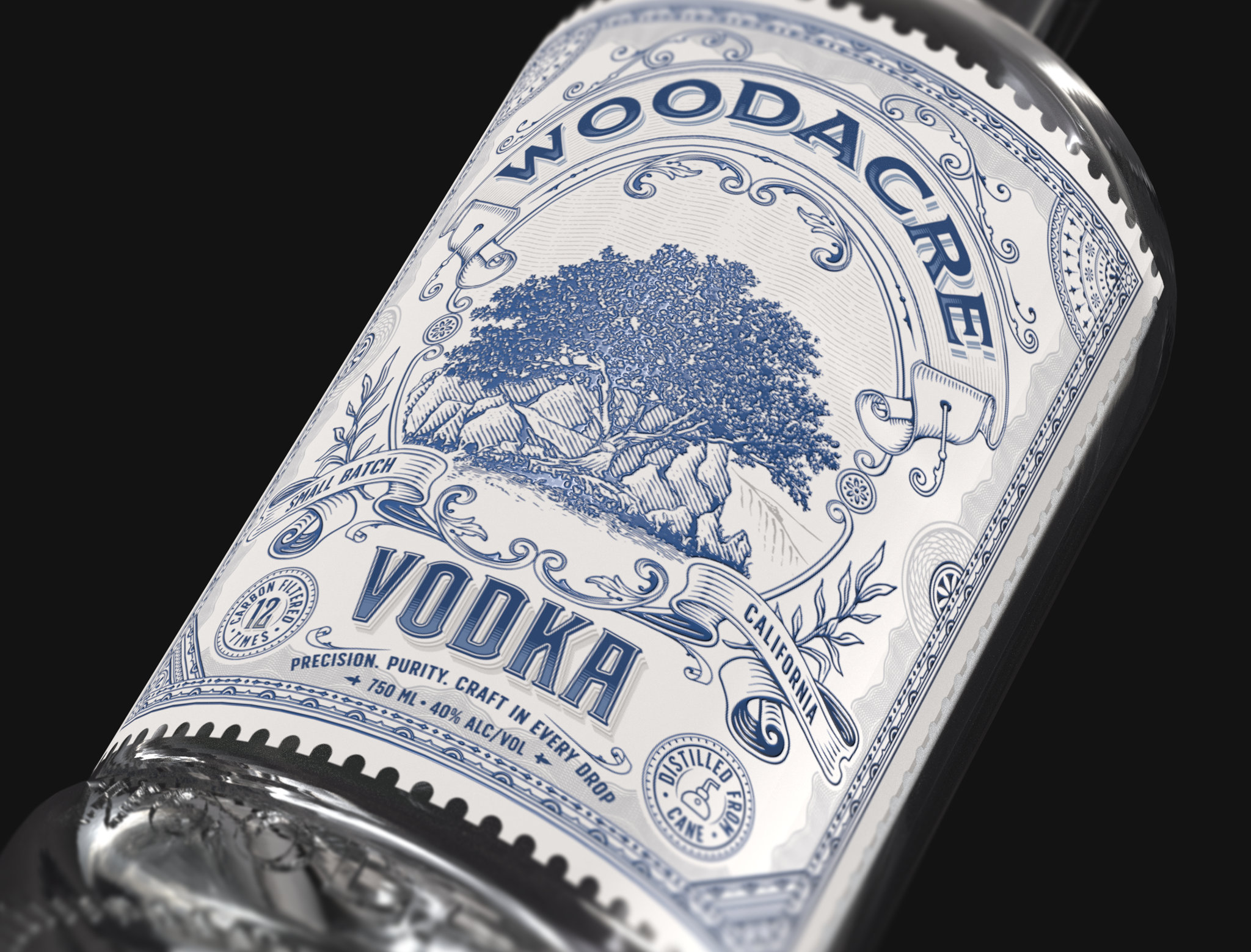 Woodacre Vodka artisan bottle design bottle label brand identity branding brewing distillery distilling gin graphic design illustration label design logo logo design oak tree spirits vintage vodka whiskey