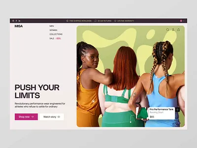 Misa - Sportswear Ecommerce Animation after effetcs animation cloth clothing ecommerce gif motion motion graphics online shop padel running shop shopify shopping sports sportswear web design website yoga