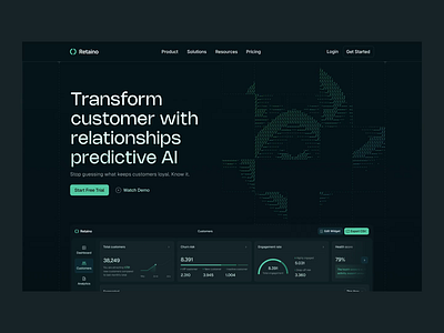 Retaino - Landing Page ai analytics chart churn churn risk crm customer relationship customers dashboard engagement health score landing page morva morvalabs saas saas dashboard saas landing page ui