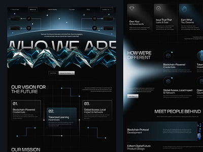 Eduxchain : Web3 Education - Website Inner Page 3d animation blockchain clean design dark mode education gradient landing page learning motion graphics ui uiux uiuxdesign ux web design web3 web3 website website