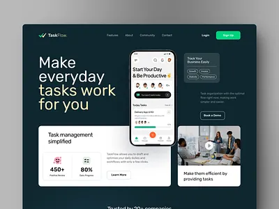 Task & Project Management Landing Page activity planner landing page management planner website planning website project project management landing page project website saas saas landing page schedule website task task list task management team website team work website to do website ui design uiux website