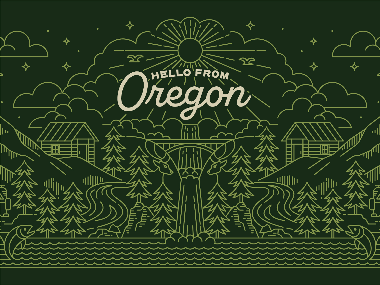 Hello From Oregon: Mug Illustration apparel artwork branding editorial forest geometric illustration illustrations landscape line line art line design mug mural nature oregon portland souvenir vector vintage