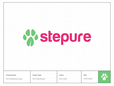 Stepure – Pet Food Brand Logo Design, Available for Purchase! app icon brand identityd eisgner branding brandingforpetfood catfoodlogo dogfoodlogo foodlogo logo logo designer minimal pet logo pawlogo petbrandidentity petbranding petfoodbrand petfoodbranding petfoodlogo petlogodesign petproductlogo premiumpetfoodlogo purepetfoodlogo