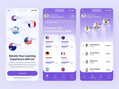 Language Learning Mobile App Design al learning app app design e learning education app educational language language learning leaderboard learning app mobile app online class online school popular design shahinurstk02 skill learning uiux design