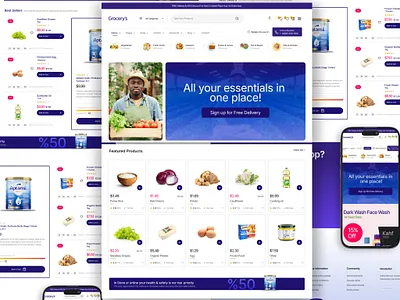 Grocery Website Landing Page 3d agency animation app branding design e commerce flat graphic design icon illustration illustrator logo motion graphics typography ui ux vector web website