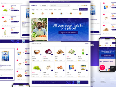 Grocery Website Landing Page 3d animation app branding design flat graphic design illustration logo motion graphics ui vector