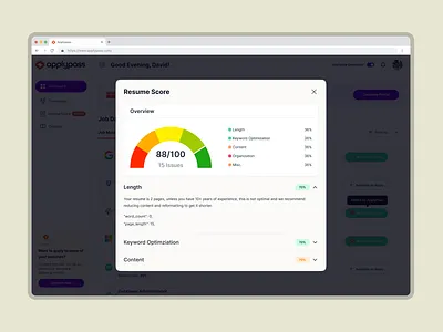 AI-Powered Job Application Portal ai application dashboard cover letter dashboard design ios job job dashboard job hunt job portal mobile product design resume resume scorer web design