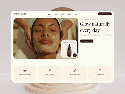 Skineroi - Cosmetic E-commerce Website UI/UX Design beauty brand beauty ecommerce beauty landing page beauty product body care cosmetic landing page cosmetic website ecommerce product page elegant luxury makeup artist website salon website shop page shopping website skincare website