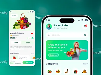 Smart - Grocery Mobile App UI/UX ai app cart ui check out flow cleandesign ecommerce app food grocety app minimal design mobile app modern ui online shopping product details product page retail app shopping app smrt buy super shop ui design ui ux userexperience