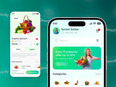 Smart - Grocery Mobile App UI/UX ai app cart ui check out flow cleandesign ecommerce app food grocety app minimal design mobile app modern ui online shopping product details product page retail app shopping app smrt buy super shop ui design ui ux userexperience