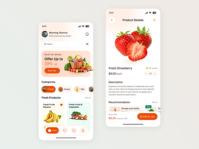 Smart - Grocery Mobile App UI/UX ai app cart ui ecommerce app food grocery app home page ios minimal design mobike app modern ui offer banner online shopping app product details product page retail app shopping app smart buy super shop ui d uiux