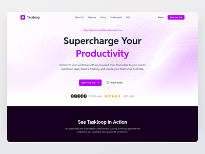 Taskloop - AI Powered Productivity SaaS Landing Page clean design design desktop landing page landing page ui management minimalist modern design project management saas task management typography ui uidesign uiux ux uxdesign web design webdesign website
