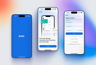 Brellr – Freelance Management App Design agency contractor app contracts dashboard direct client freelance management freelancer app login management app onboarding payroll remote work app salary sign in splash ui ui design uk contractor app design ux ui design welcome
