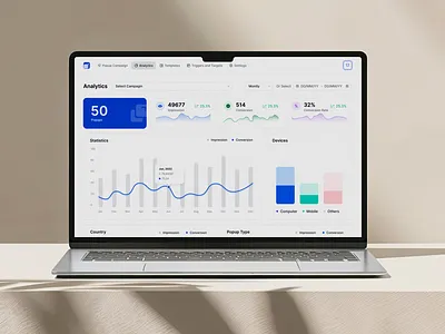 Marketing Analytics Dashboard UI analyticsdashboard campaignanalytics campaignperformance conversiontracking dashboarddesign dashboardui deviceanalytics funneltracking geoanalytics marketingdashboard marketingtech marketingtools popupanalytics popupbuilder productdashboard productdesign saasdashboard saasdesign uxforanalytics web design