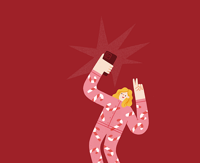 Christmas Selfie candies candy cane character chrismas christmas mood flash girl illustration pajamas pattern photo procreate selfie smartphone texture