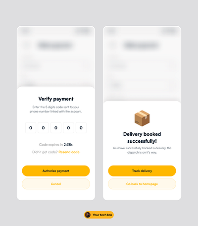 Payment verification x Success screen clean delivery lagos mobile app modal otp success ui ui design uiux ux yellow