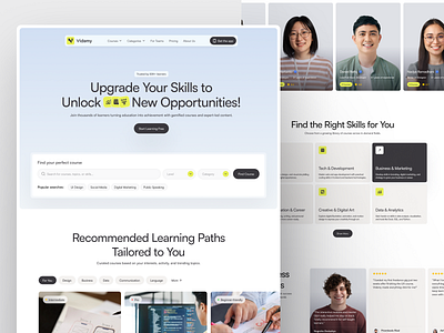 Videmy – Online Education Platform Landing Page blue clean desktop edutech edutech 2.0 landing page online course plainthing plainthingstudio responsive ui uiux ux web design website white