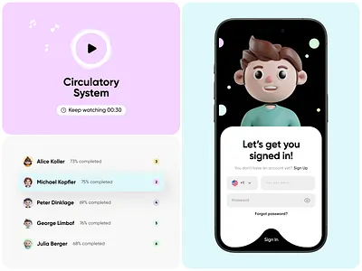 Kids Education App UI 3d avatar app app design app ui digital learning e learning ed tech educational app ios kids app kids app design leader board learning app learning platform mobile app mobile learning playful design product design sign in screen