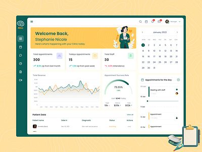 Clinic Dashboard UI – Healthcare & Appointment Management adminpanelui adobexddesign appointmentbookingui clinicdashboardui clinicmanagementsystem dashboard dashboarddesign dashboardui doctorappui doctordashboard figmadesign healthcareapp healthcaredashboard healthtechdesign medicalappdesign medicaldashboard modernui patientmanagementui uiuxdesign uxforhealthcare