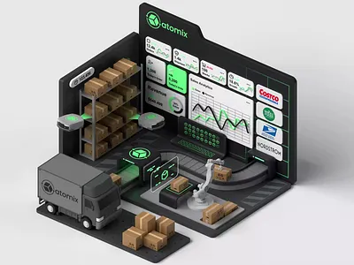 3D Animation For Atomixlogistics.com 3d 3d animation 3d art 3d design 3d illustration 3d isometric 3dart animation branding c4d cinema4d design green energy illustration isometric tech warehouse