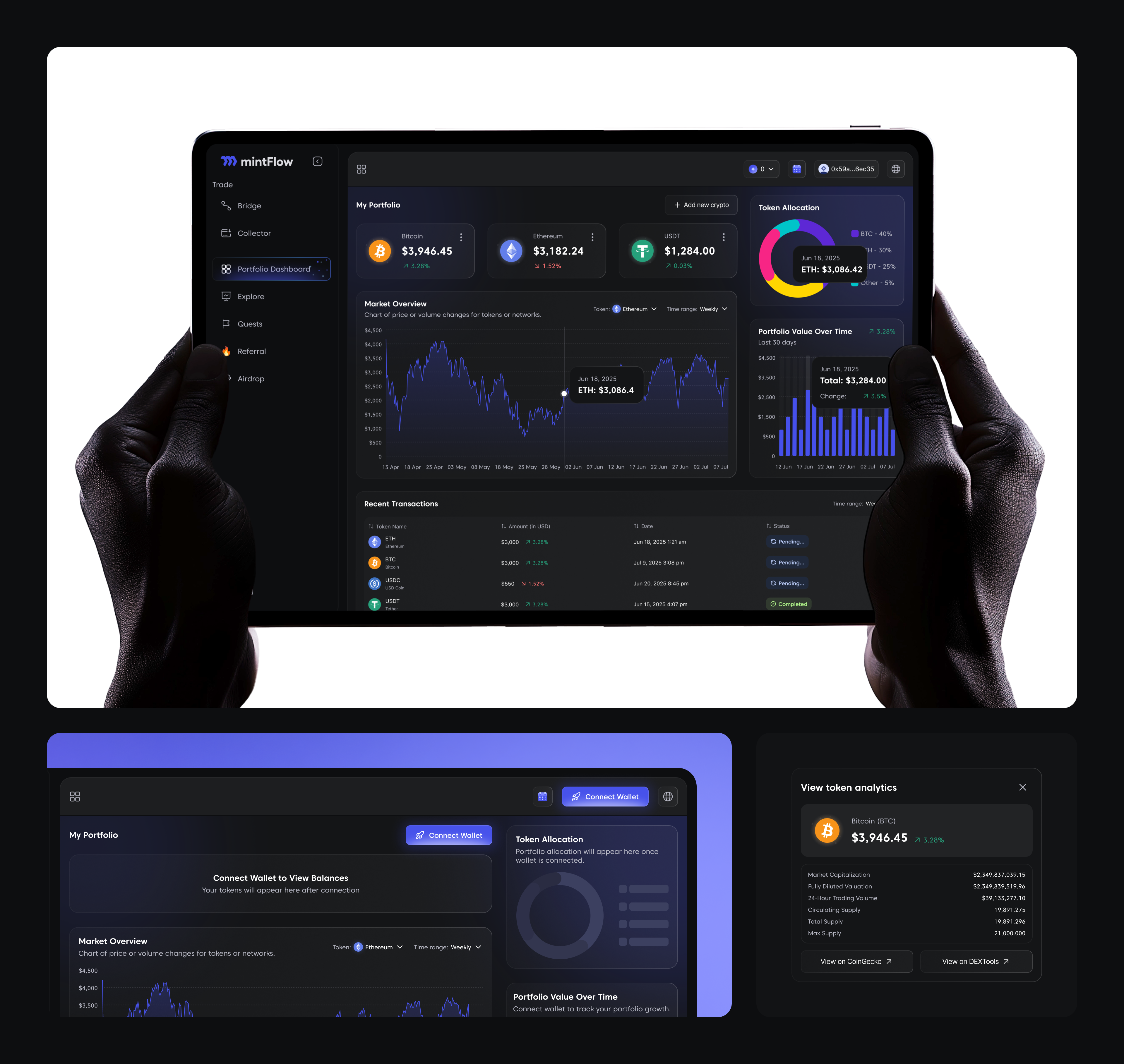 Cross-Chain Bridge & Web3 Portfolio Experience blockchain bridge crypto dark dashboard defi nft portfolio uxui web3