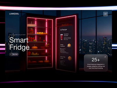 Product Landing Page 3d animation clean dark theme desktop ecommerce fridge hero block homepage interaction interface landing page modern motion product shopify uiux web webflow website