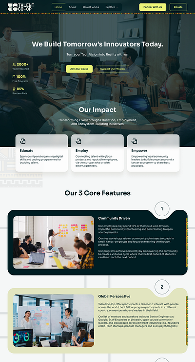Talent Co-Op Landing Page (UI/UX) Design animation app design branding design figma flyer framer graphic design landing page logo photoshop product design ui uiux design ux vector webflow website design