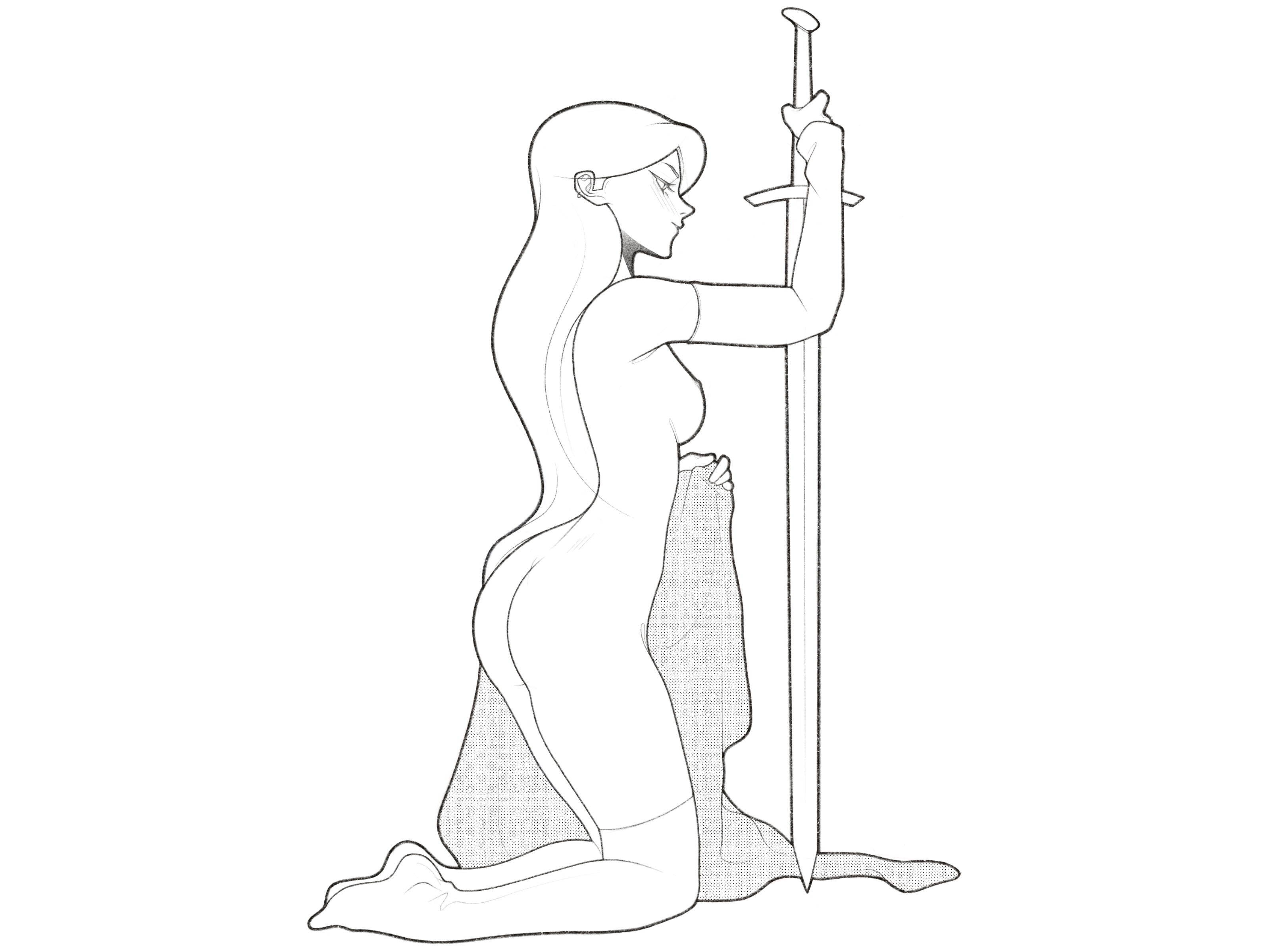 warrior black and white body character character design comic draw drawing fantasy halftone illustration line minimal monochrome pencil simple sword warrior