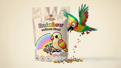 Rainbow Wellness Blend Parrot Food Pouch Packaging Design bird food packaging packaging design parrot food parrot seed pouch design pouch packaging design product packaging rainbow ui ux web design web development