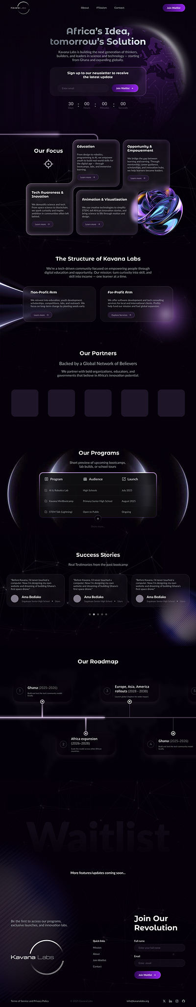 Kavana Labs Landing Page (UI/UX Design) animation branding design figma flyer graphic design illustration logo photoshop ui uiux design ux vector wireframes
