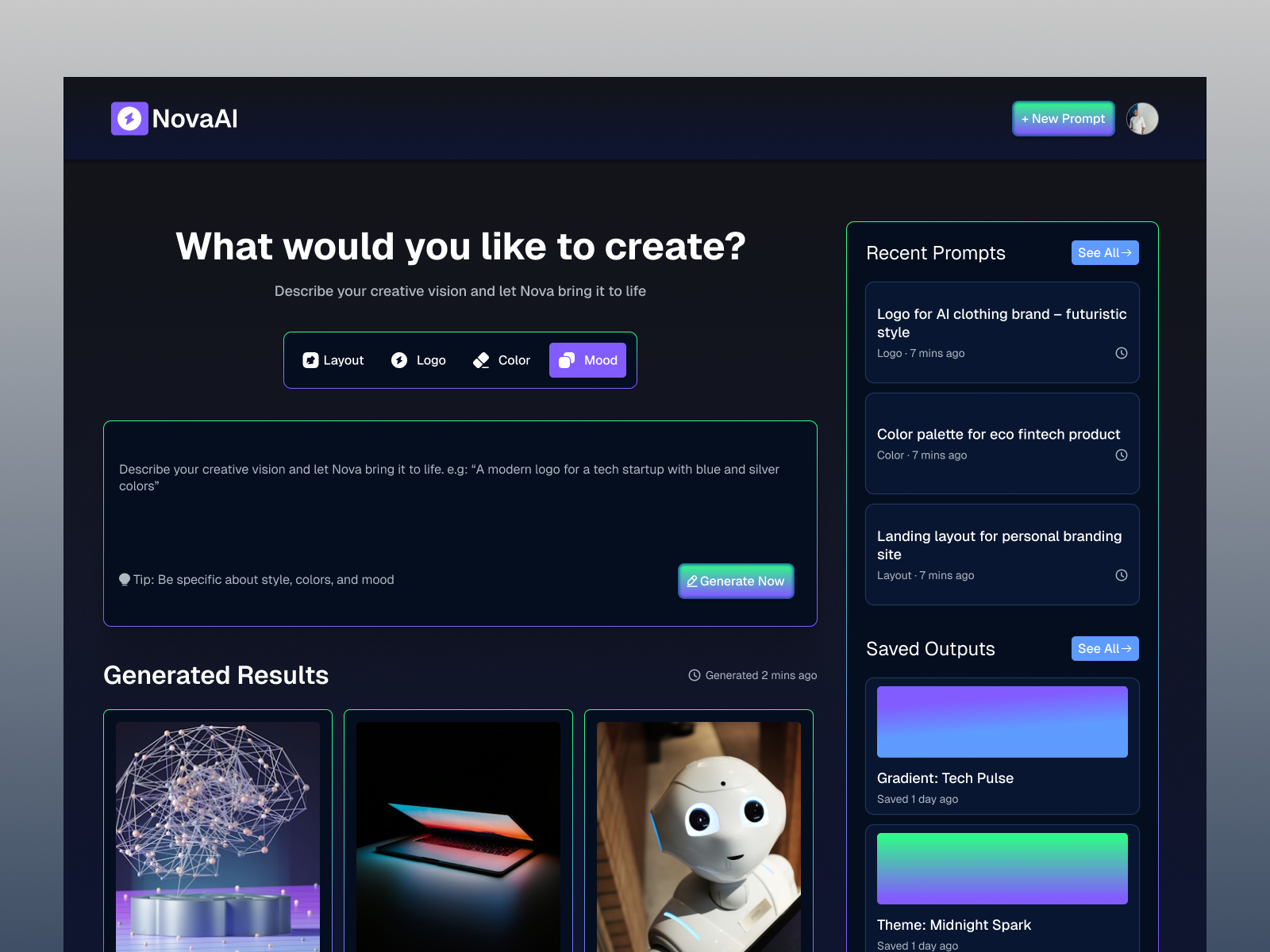 Nova AI - Creative Web App animation design product design ui web design