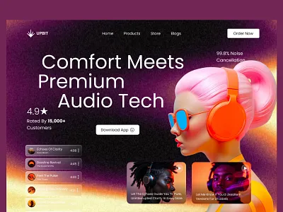 UPBIT – Premium Audio Tech Landing Page Design 3d animation app audio tech branding headphone ui landing page logo mobile app design premium product tech brand techwitpro ui ui design uiux web web design website design